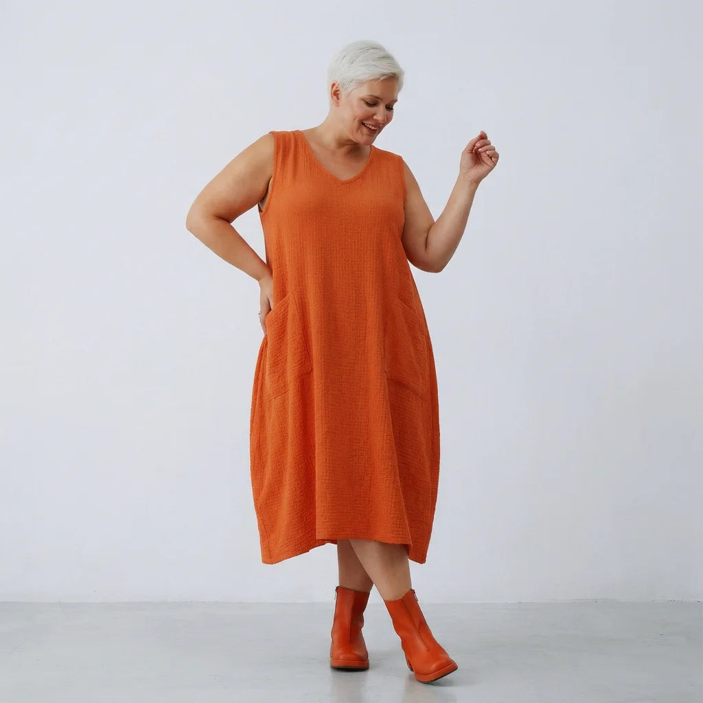 Ballonkleid von AKH Fashion aus Baumwolle, 1573.07118, Orange, Kariert, Ausgefallen