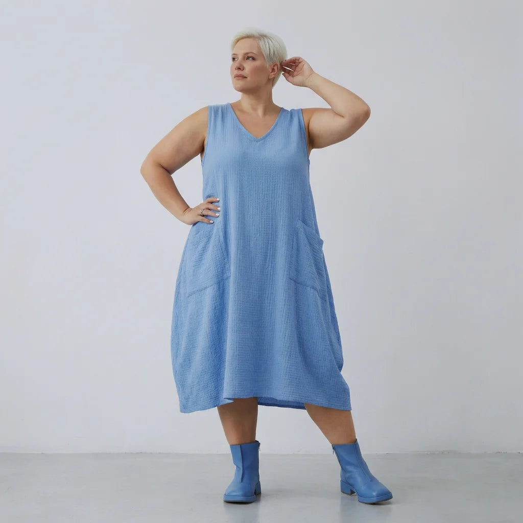 Ballonkleid von AKH Fashion aus Baumwolle, 1573.07118, Türkis, Kariert, Ausgefallen