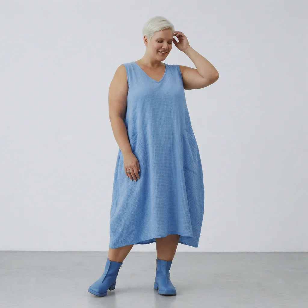 Ballonkleid von AKH Fashion aus Baumwolle, 1573.07118, Türkis, Kariert, Ausgefallen