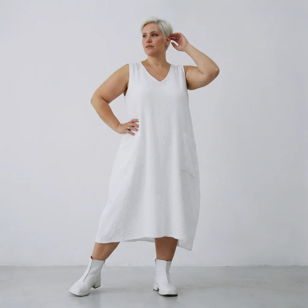  Ballonkleid von AKH Fashion aus Baumwolle, 1573.07118, Weiß, Kariert, Ausgefallen, Zeitlos