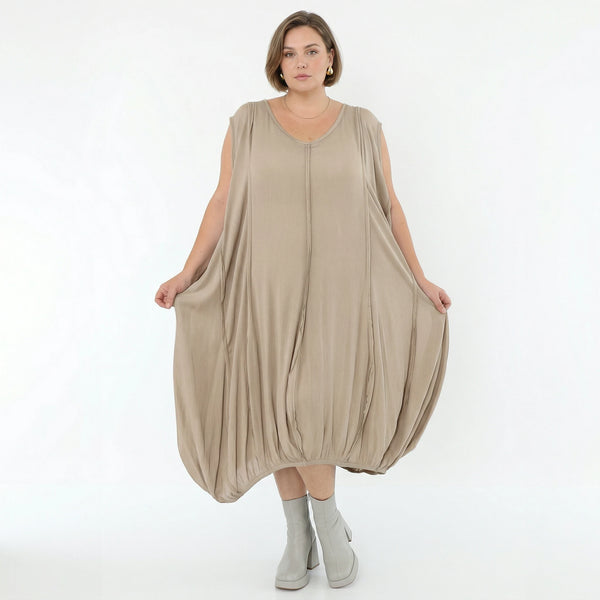 Ballonkleid von AKH Fashion aus Viskose, 1576.02288, Beige, Ausgefallen, Zeitlos, Schick