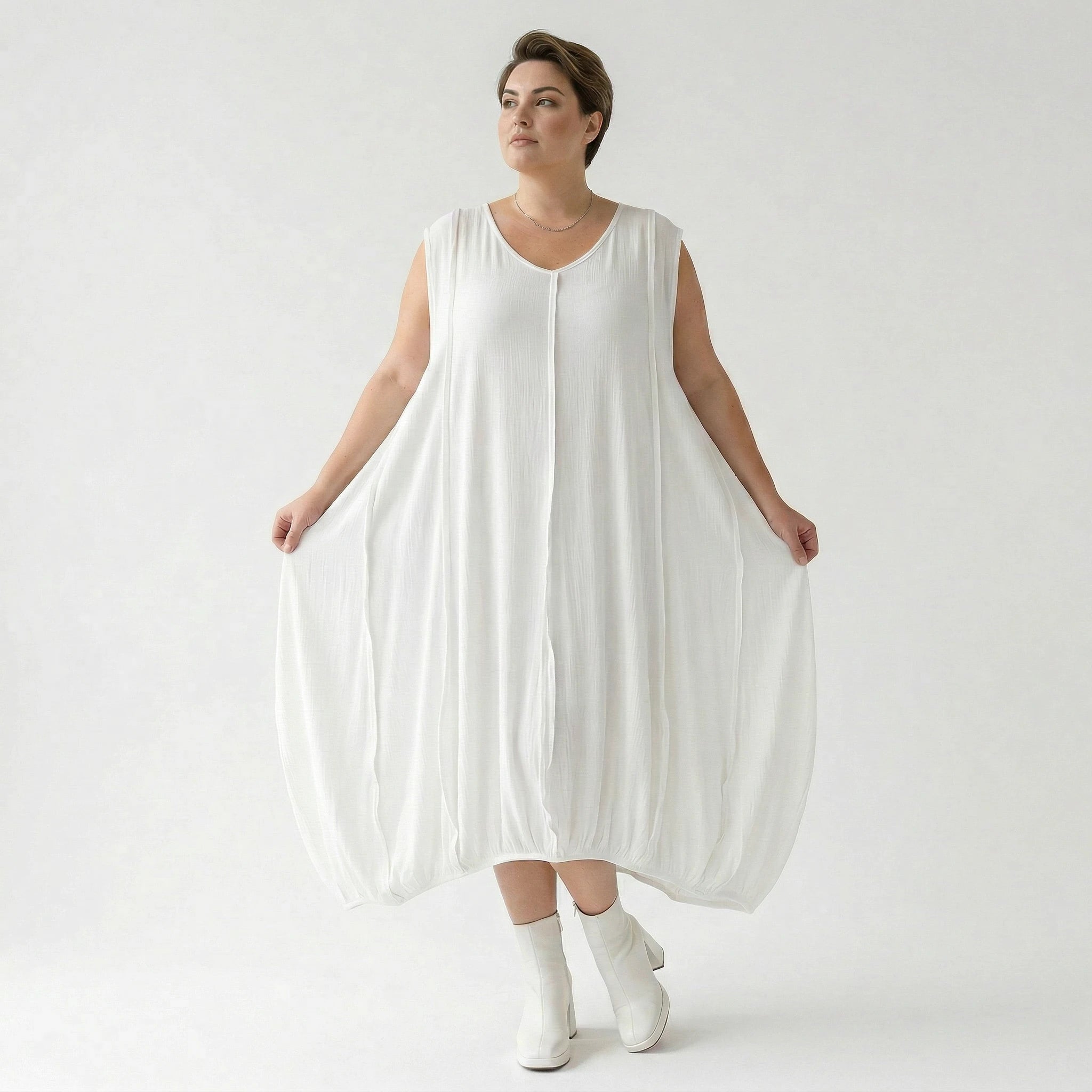 Ballonkleid von AKH Fashion aus Viskose, 1576.02288, Weiß, Ausgefallen, Zeitlos, Schick