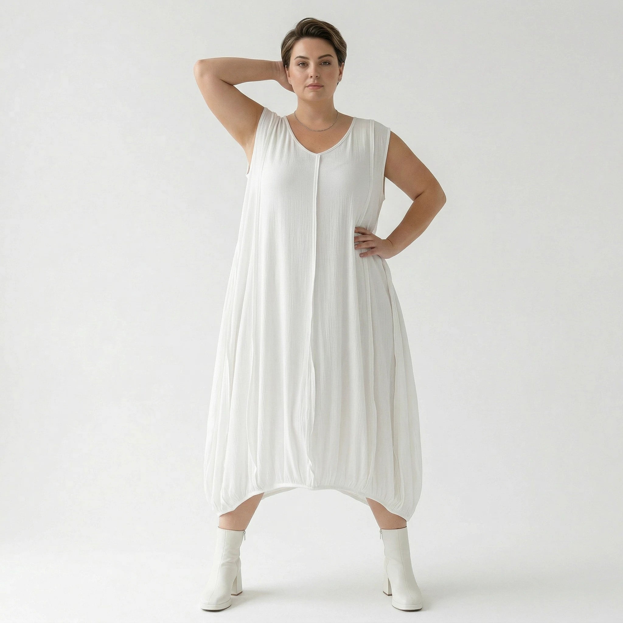 Ballonkleid von AKH Fashion aus Viskose, 1576.02288, Weiß, Ausgefallen, Zeitlos, Schick