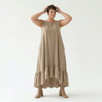 A-Form Kleid von AKH Fashion aus Viskose, 1576.07023, Beige, Ausgefallen, Zeitlos, Schick