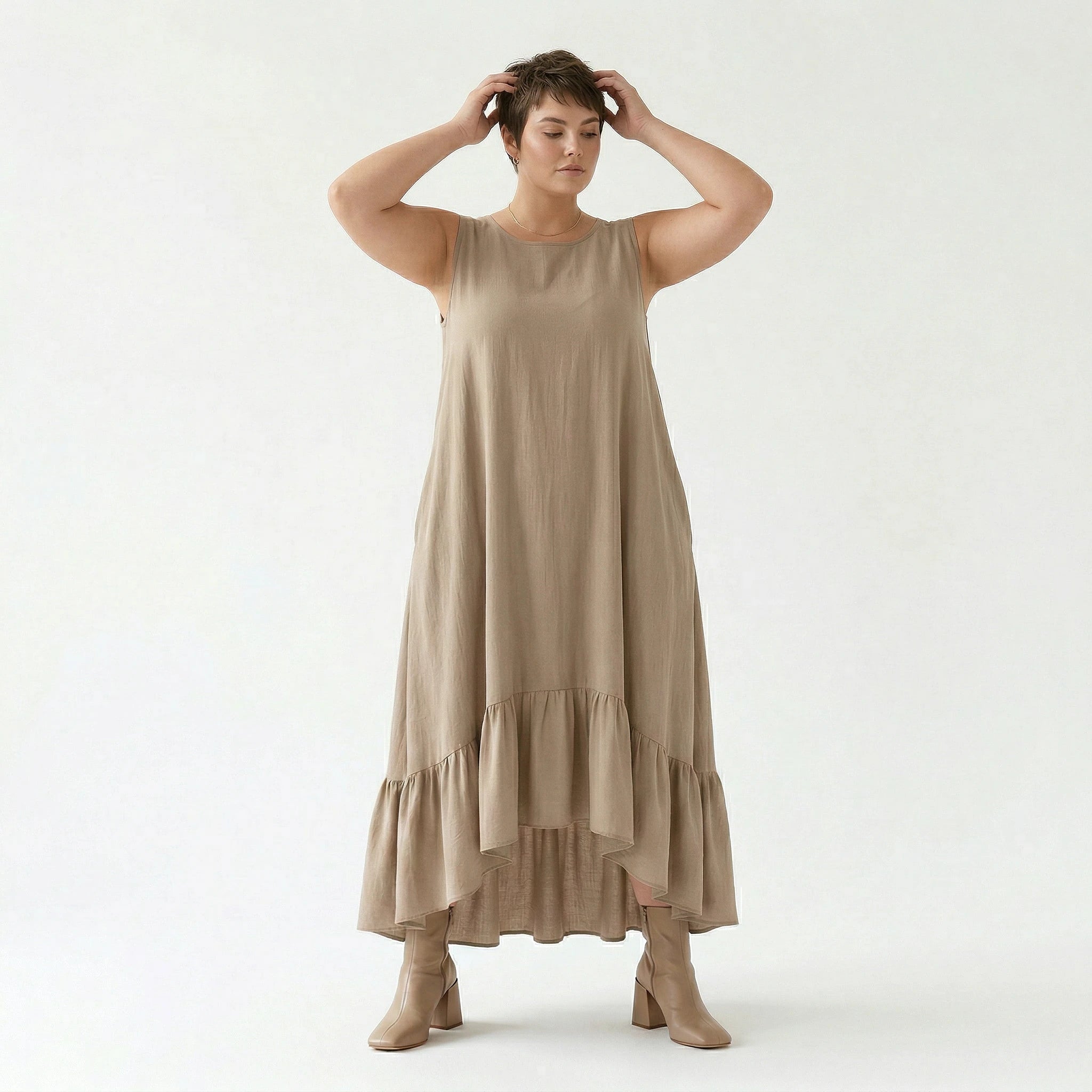 A-Form Kleid von AKH Fashion aus Viskose, 1576.07023, Beige, Ausgefallen, Zeitlos, Schick