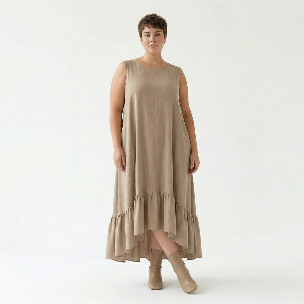 A-Form Kleid von AKH Fashion aus Viskose, 1576.07023, Beige, Ausgefallen, Zeitlos, Schick