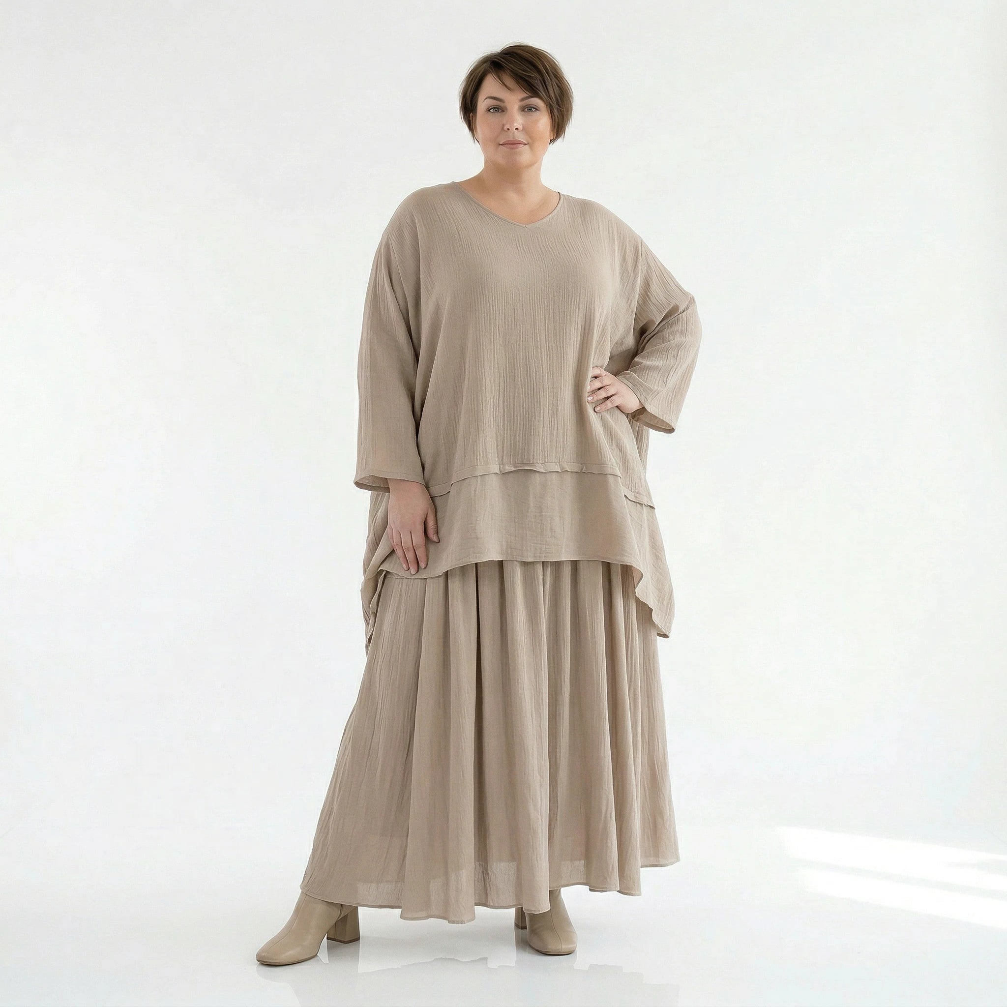 A-Form Rock von AKH Fashion aus Viskose, 1576.07186, Beige, Ausgefallen, Zeitlos, Schick