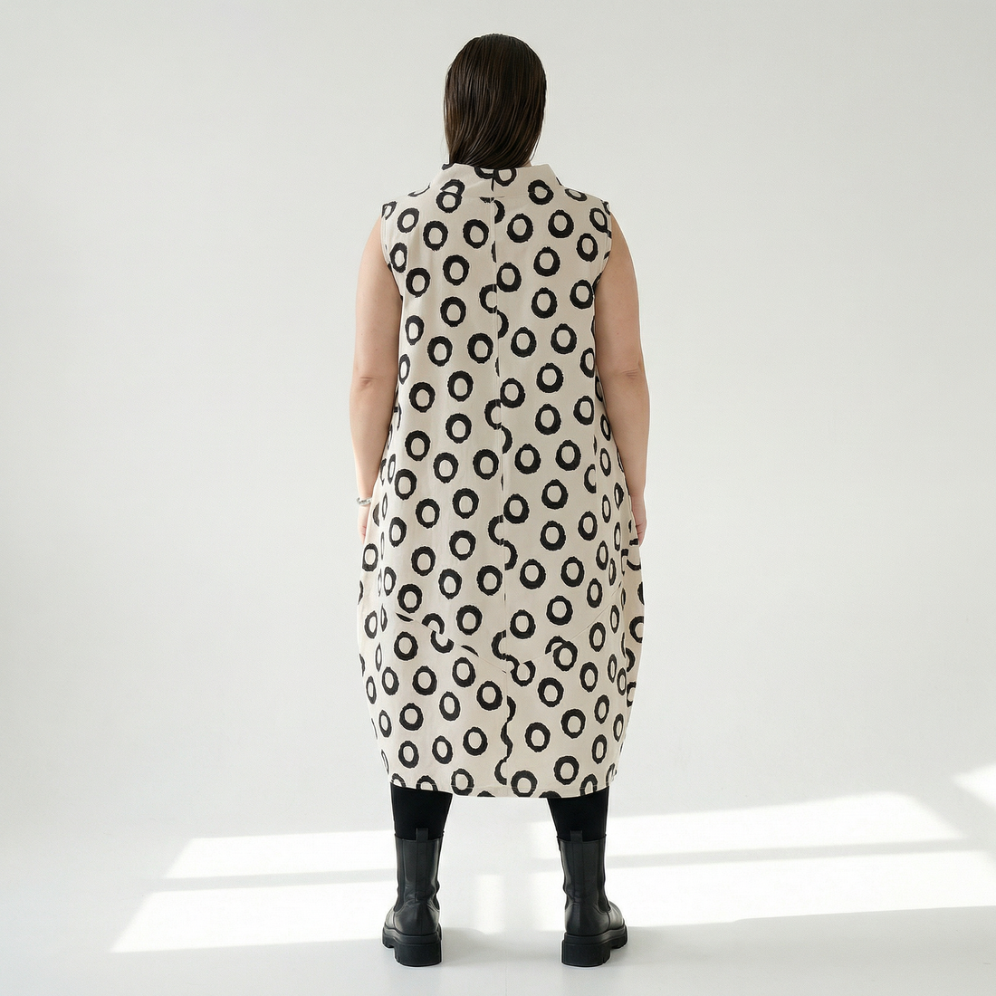  Ballonkleid von AKH Fashion aus Baumwolle, 1577.07072, Ecru/Schwarz, Punkte, Ausgefallen