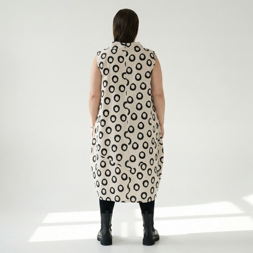  Ballonkleid von AKH Fashion aus Baumwolle, 1577.07072, Ecru/Schwarz, Punkte, Ausgefallen