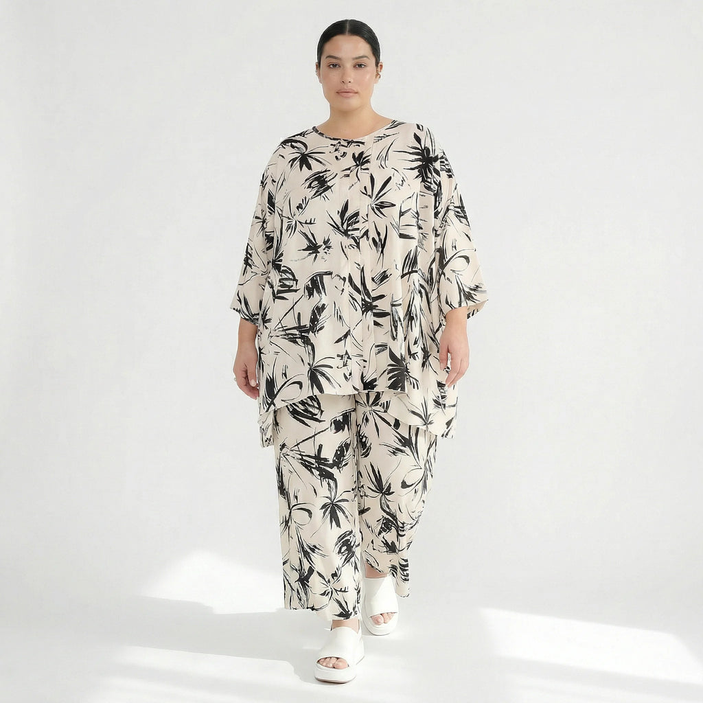 Ballonhose von AKH Fashion aus Baumwolle, 1578.07070, Ecru/Schwarz, Blumen, Ausgefallen