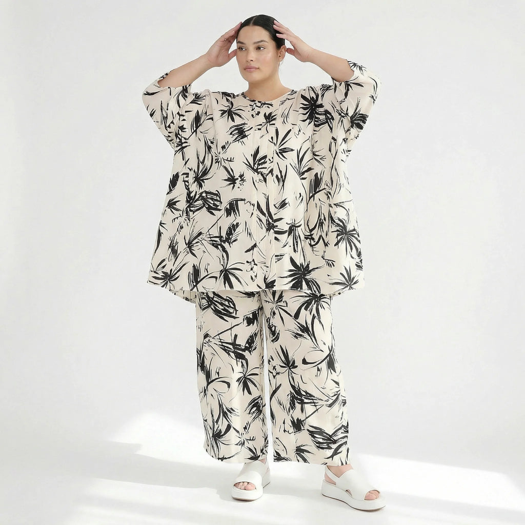 Ballonhose von AKH Fashion aus Baumwolle, 1578.07070, Ecru/Schwarz, Blumen, Ausgefallen