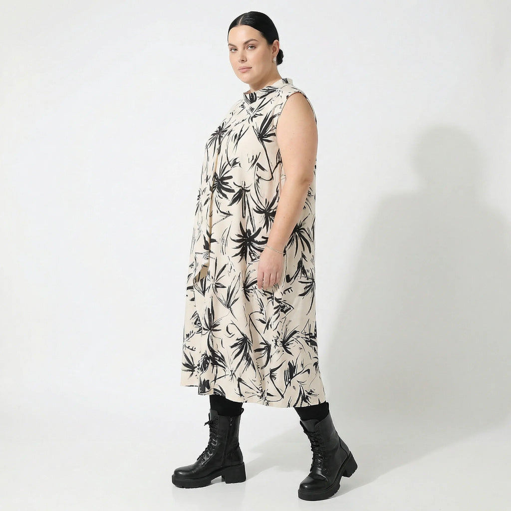 Ballonkleid von AKH Fashion aus Baumwolle, 1578.07072, Ecru/Schwarz, Blumen, Ausgefallen