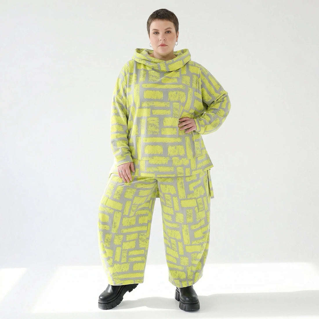 Ballonhose von AKH Fashion aus Baumwolle, 1580.08069, Gelb/Grau, Ziegelsteine, Schick