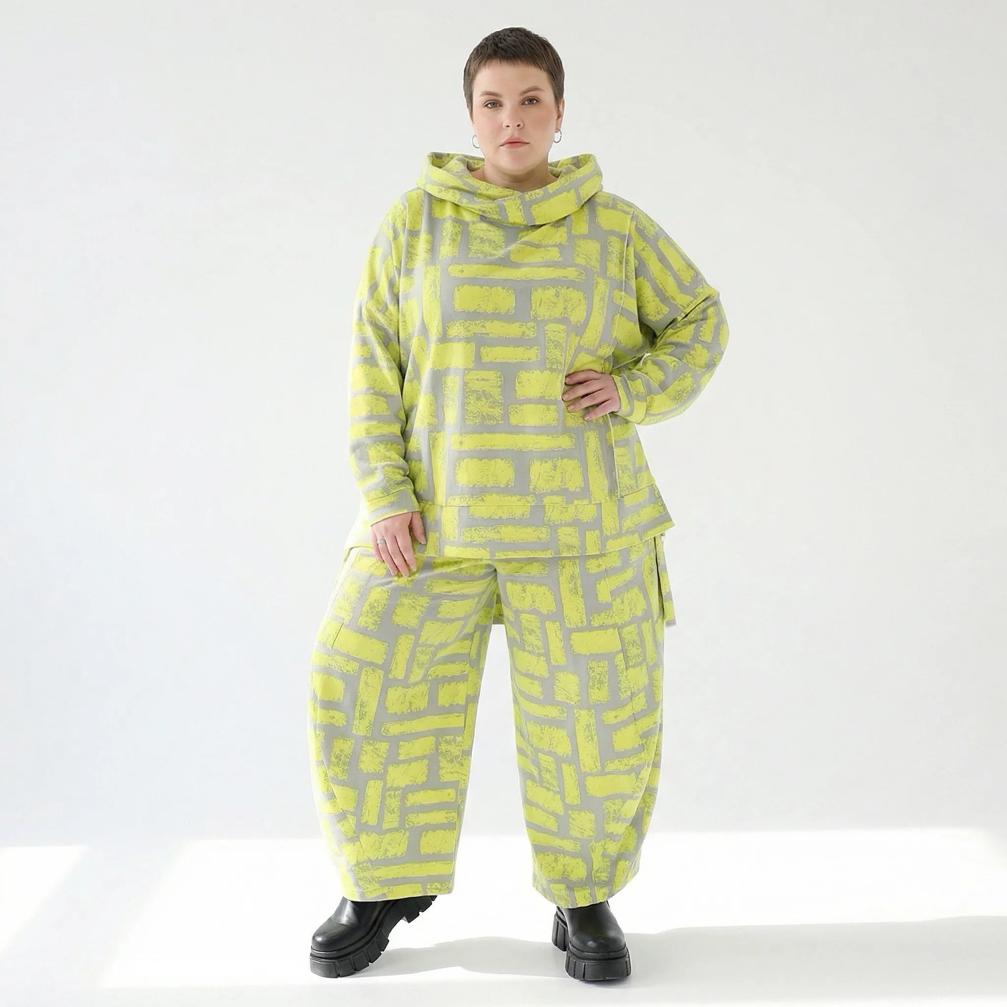 Ballonhose von AKH Fashion aus Baumwolle, 1580.08069, Gelb/Grau, Ziegelsteine, Schick