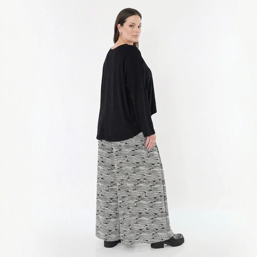 Luftige Palazzo Hose im Lagenlook aus leichter Krepp Viskose mit Plissee Struktur, Schwarz/Weiß