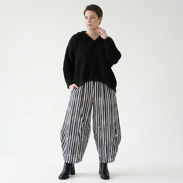 Luftige Ballon Hose in lässigem Lagenlook mit weiter Passform und Blockstreifen Design, Marine/Weiß