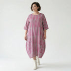 Luftig leichtes Oversize Kleid im Ballon Lagenlook mit ausgefallenen Blockstreifen, Fuchsia/Mint