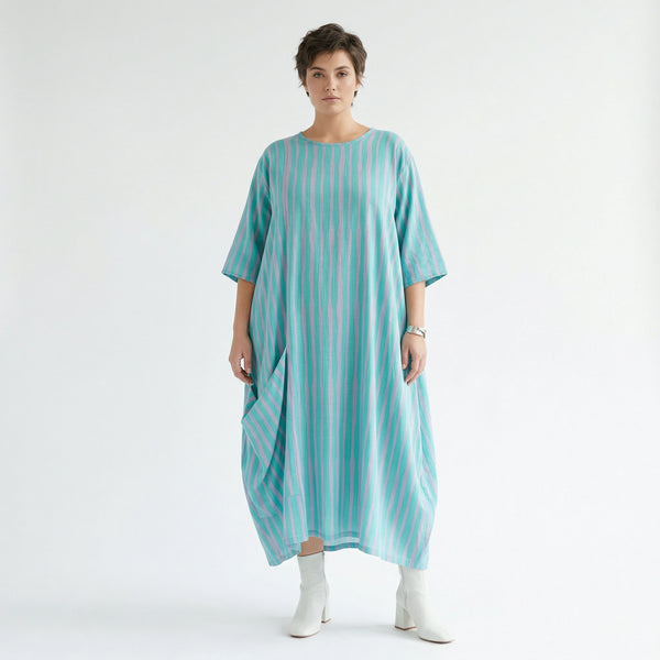 Mit luftig leichtem Lagenlook im ausgefallenen Oversize Style, Blockstreifen, zeitlos, Grün/Flieder