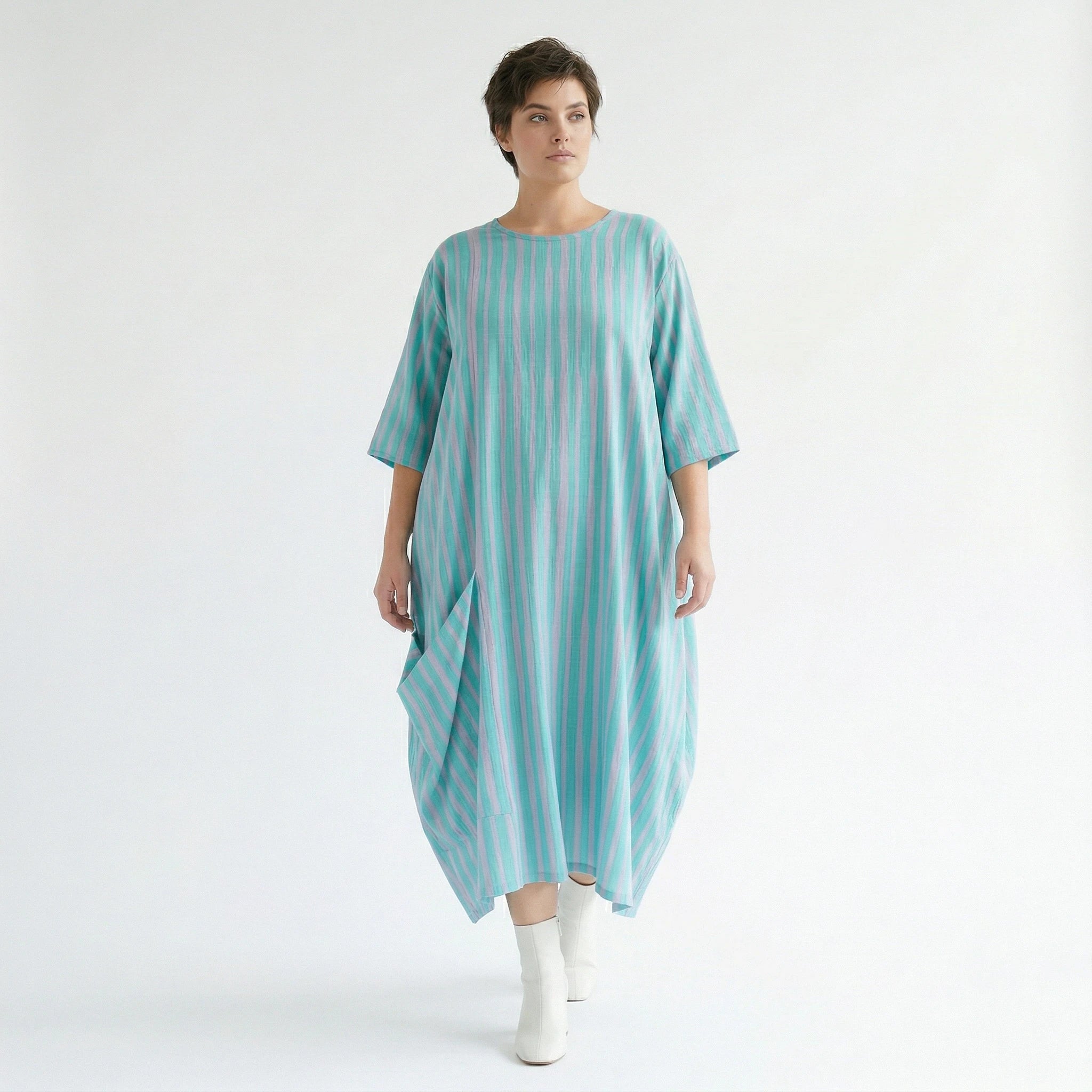 Mit luftig leichtem Lagenlook im ausgefallenen Oversize Style, Blockstreifen, zeitlos, Grün/Flieder