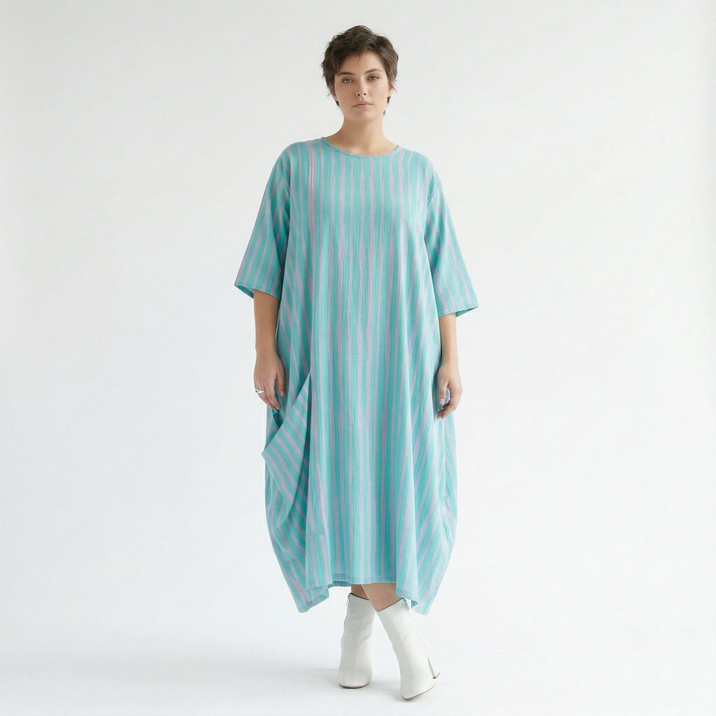 Mit luftig leichtem Lagenlook im ausgefallenen Oversize Style, Blockstreifen, zeitlos, Grün/Flieder