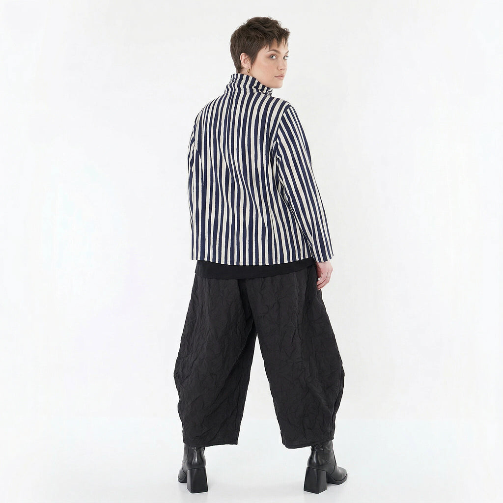 Kastige Jacke im ausgefallenen Lagenlook aus leichter Baumwollmischung mit Blockstreifen, Marine/Weiß