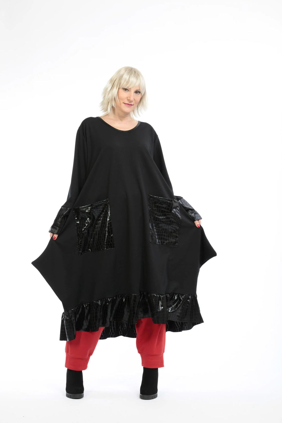  Ballonkleid von AKH Fashion aus Viskose, 1224.05909, Schwarz-Reptil, Unifarben, Schick