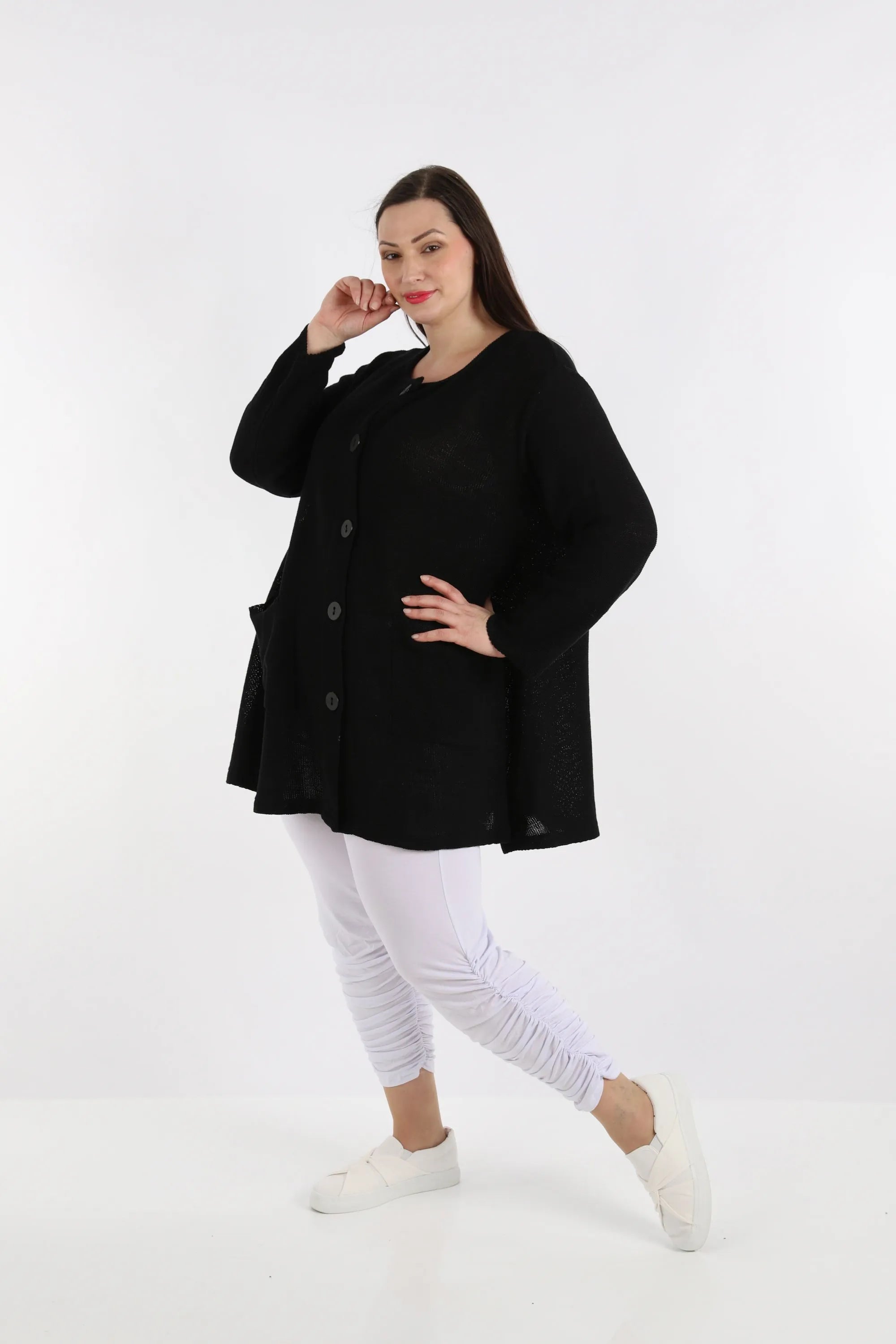  A-Form Jacke von AKH Fashion aus Baumwolle, 1110.01382, Schwarz, Schick, Modern, Bequem