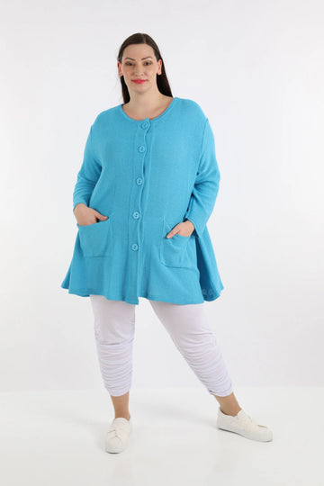 A-Form Jacke von AKH Fashion aus Baumwolle, 1110.01382, Türkisblau, Unifarben, Ausgefallen
