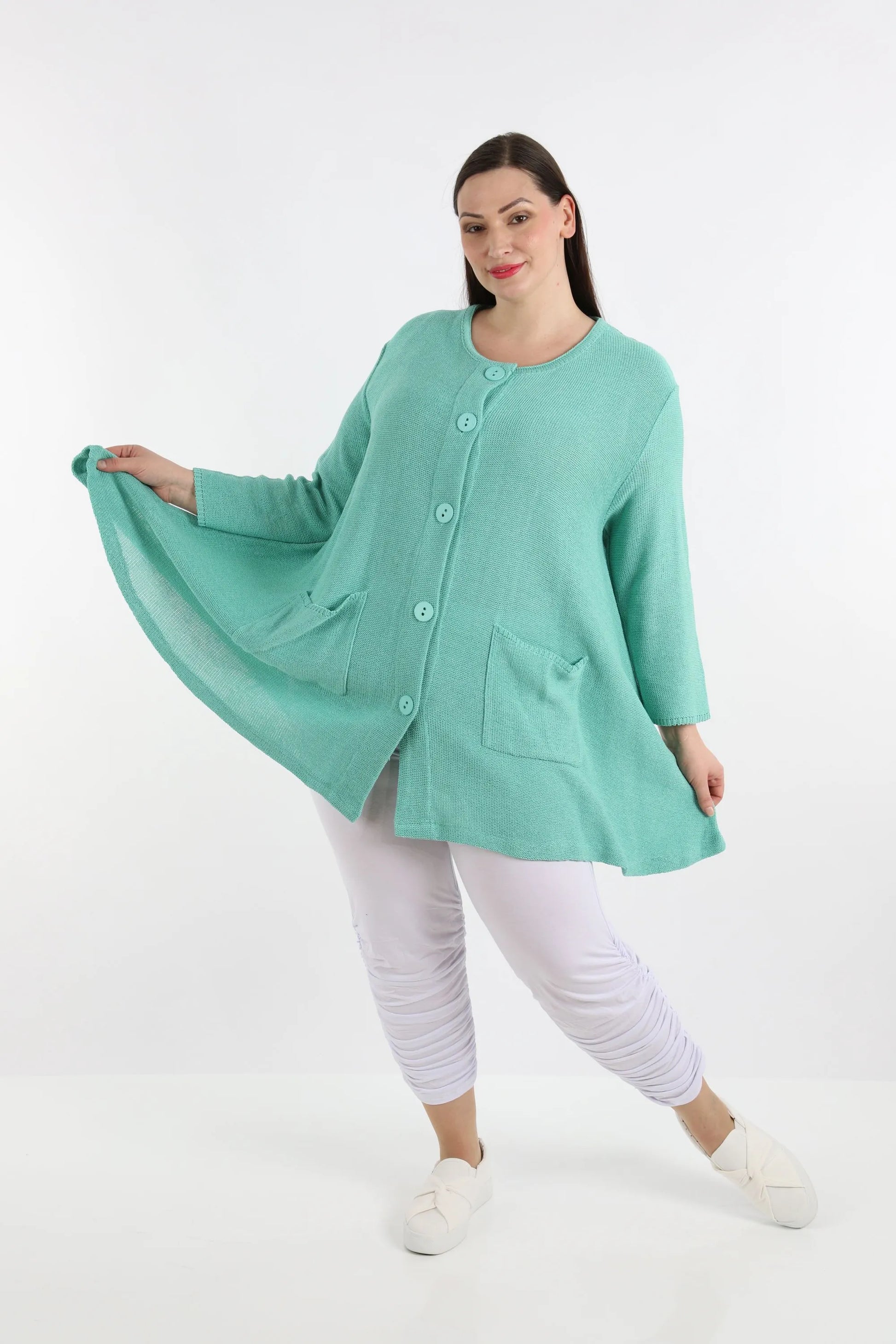  Luftige A-Form Jacke in frischem Mint mit lässigem Oversize-Look und eleganten 7/8-Ärmeln