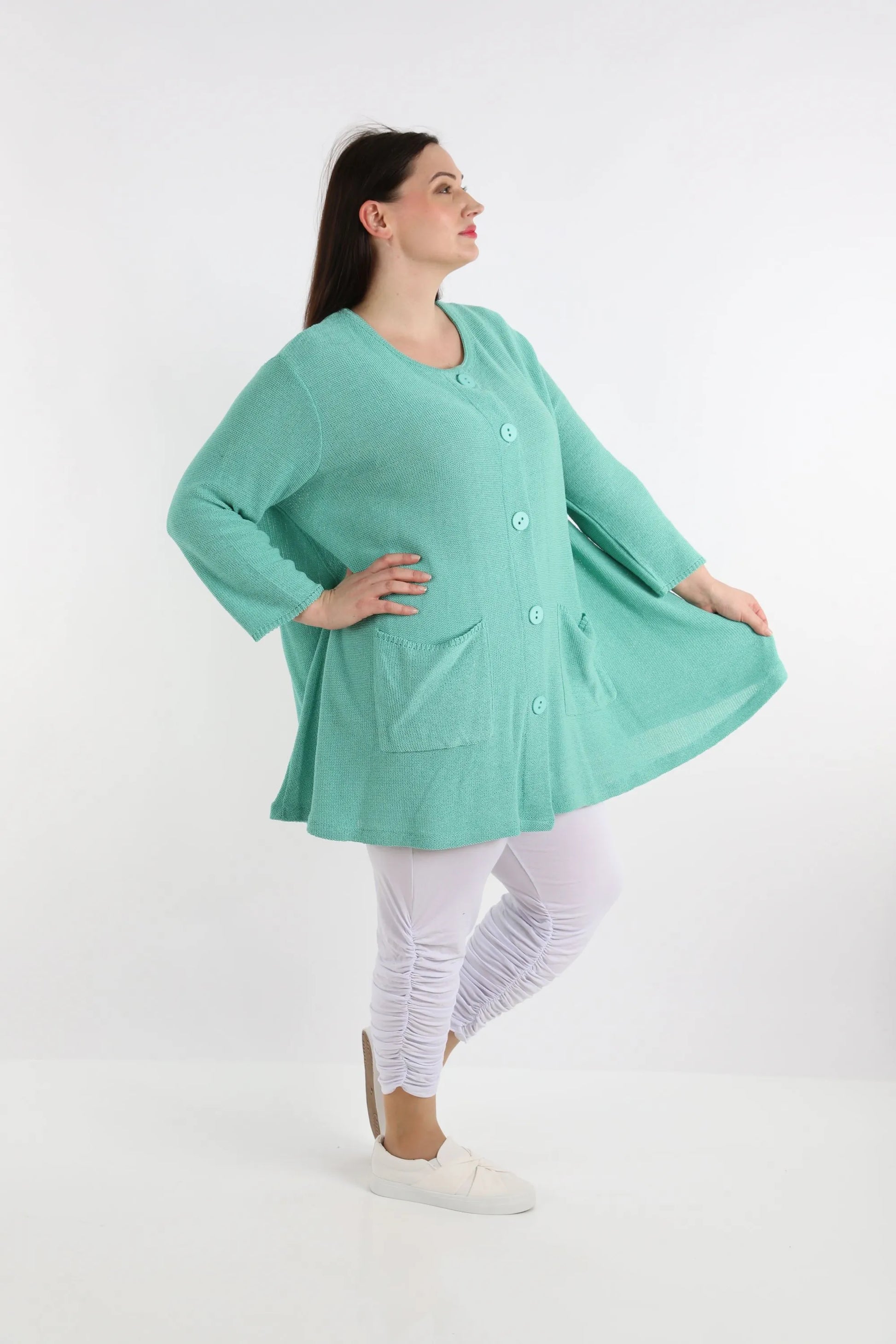  Luftige A-Form Jacke in frischem Mint mit lässigem Oversize-Look und eleganten 7/8-Ärmeln