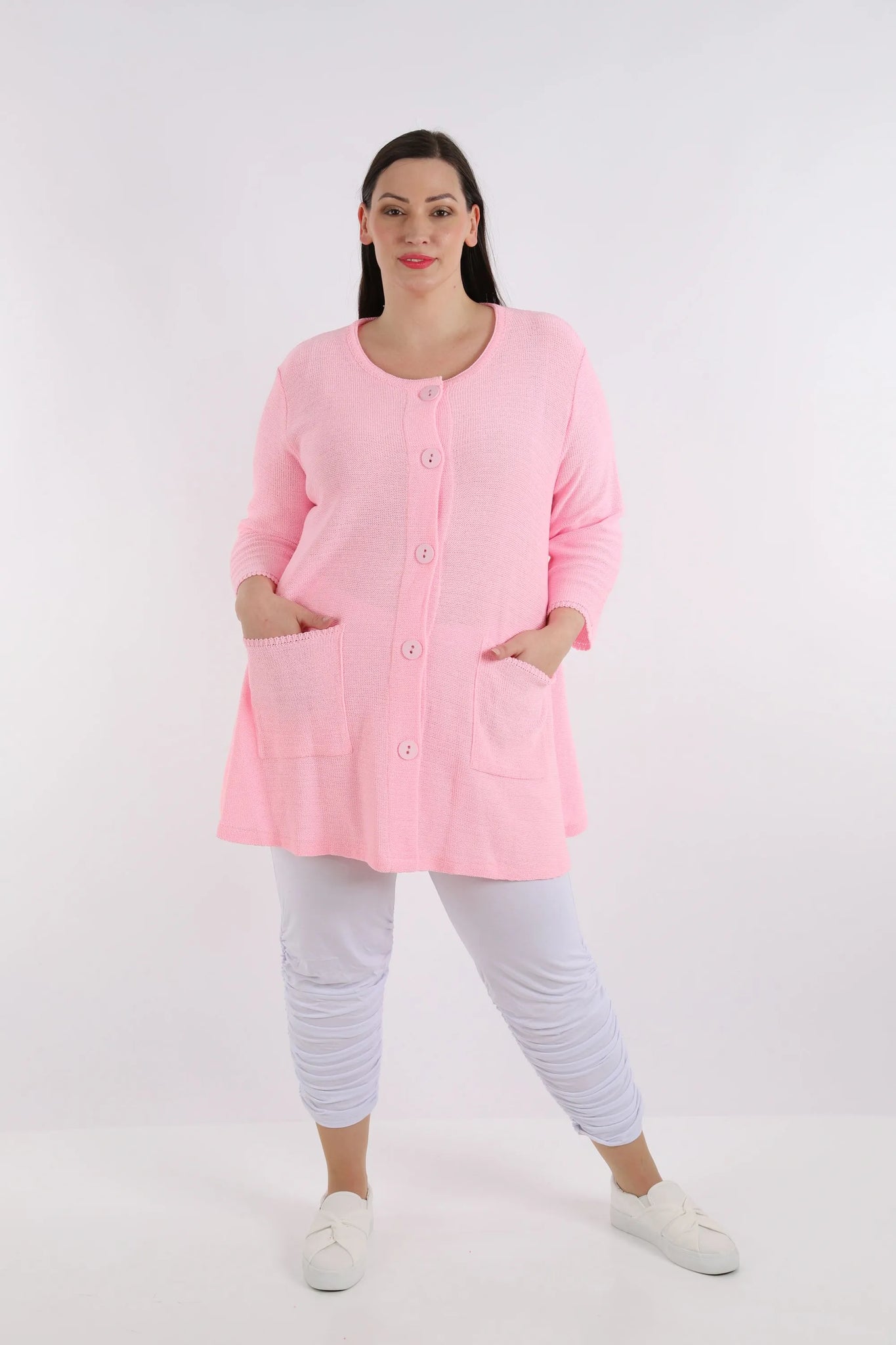  Lässige A-FormJacke in zartem Rosa aus leichter Baumwolle für einen stilvollen Lagenlook