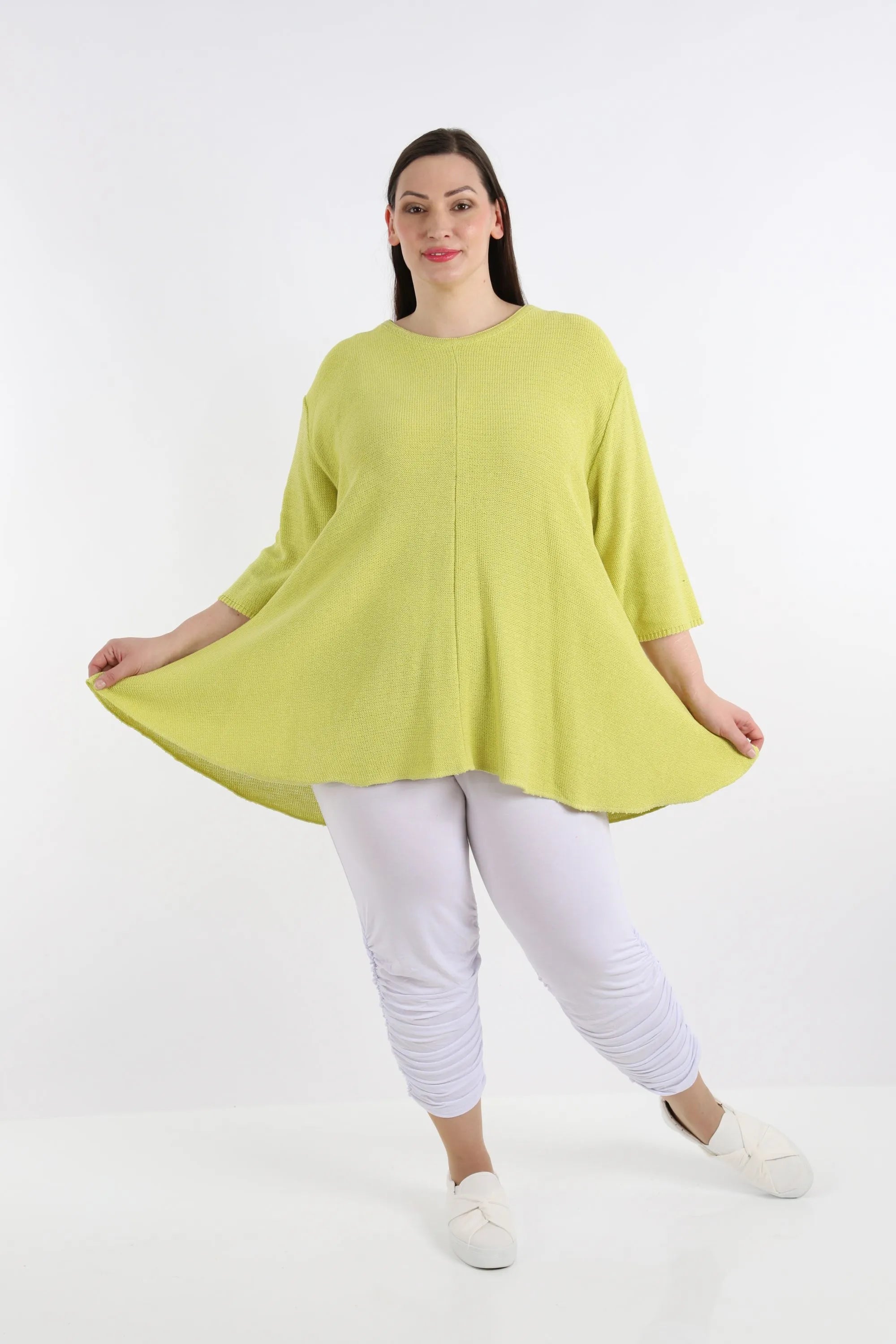  AKH Fashion Shirt in Glocken-Form, aus Baumwolle, 1110.01892, Lime, Schick, Modern, Bequem