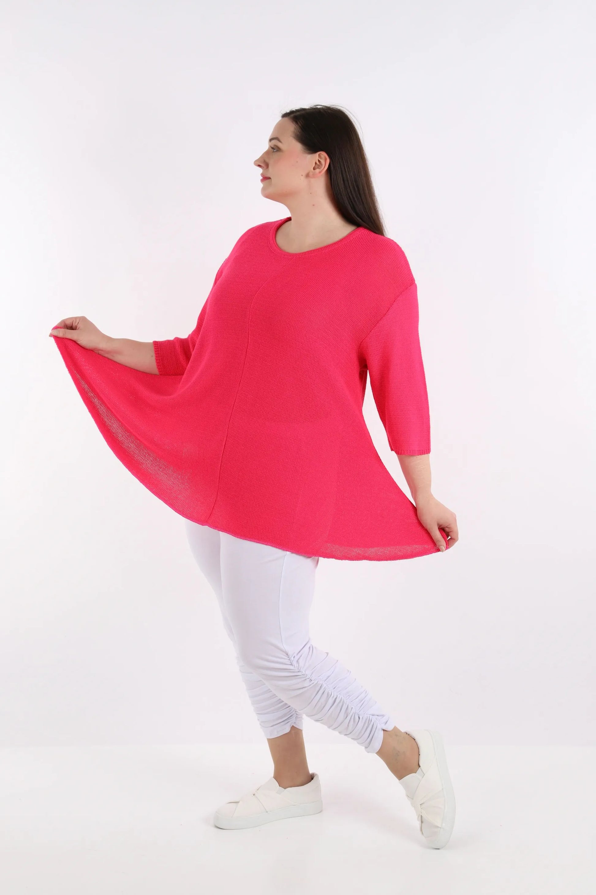  Oversized Glocken-Form Shirt in leuchtendem Fuchsia aus hochwertiger Baumwolle für lässige Lagenlooks