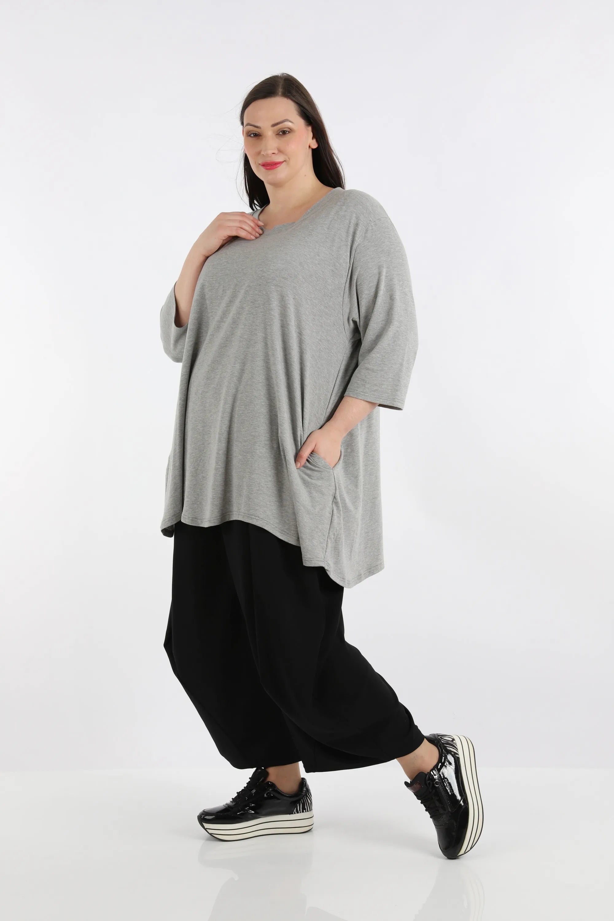  A-Form Shirt von AKH Fashion aus Viskose, 1233.02135, Grau, Schick, Modern, Bequem