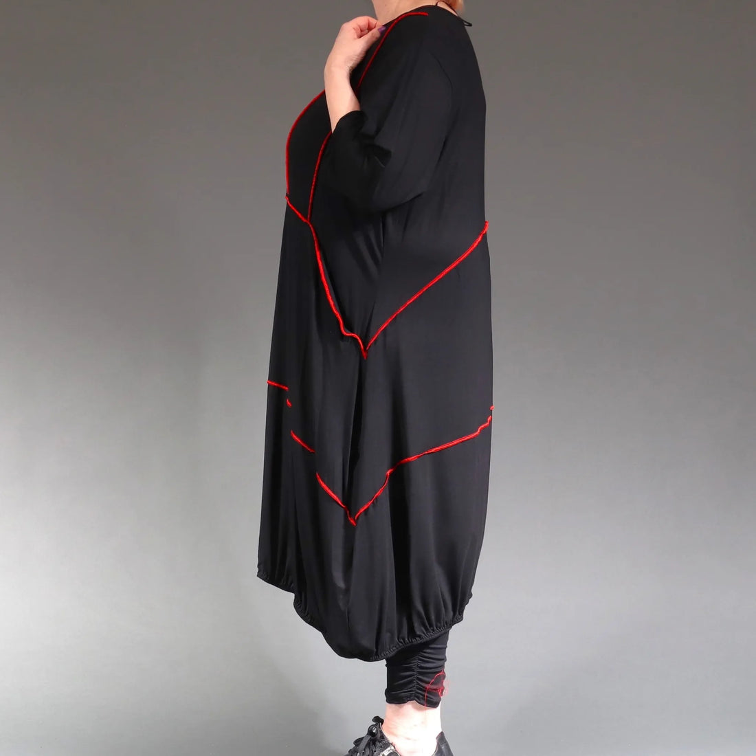  Ballonkleid von AKH Fashion aus Viskose, 1238.06564, Schwarz-Rot, Unifarben, Ausgefallen