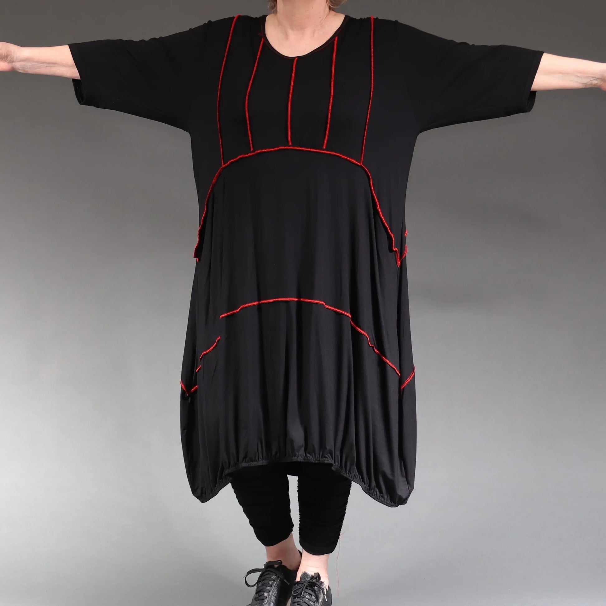  Ballonkleid von AKH Fashion aus Viskose, 1238.06564, Schwarz-Rot, Unifarben, Ausgefallen