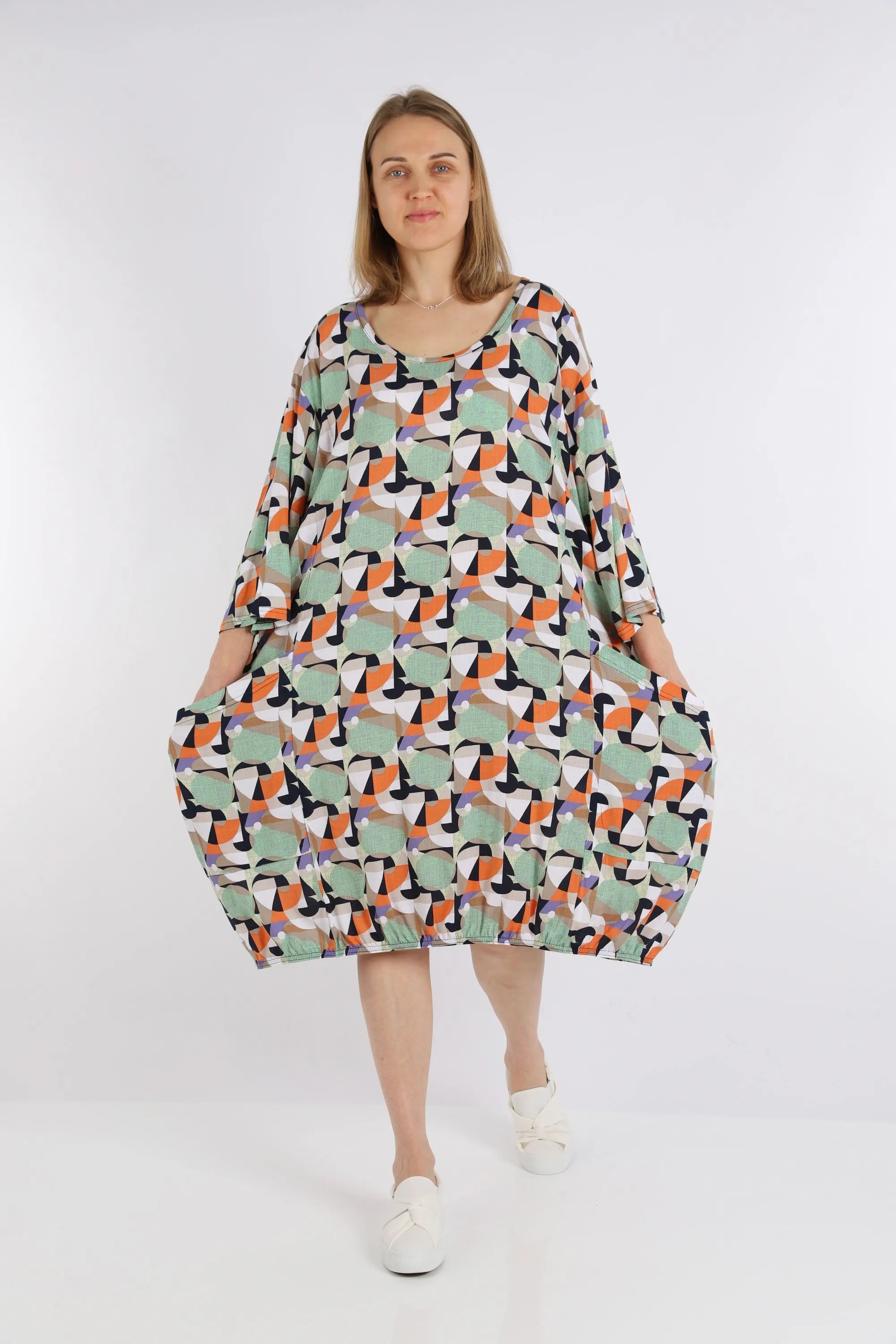  Ballonkleid von AKH Fashion aus Viskose, 1251.06840, Lime-Grün-Orange, Grafik, Schick