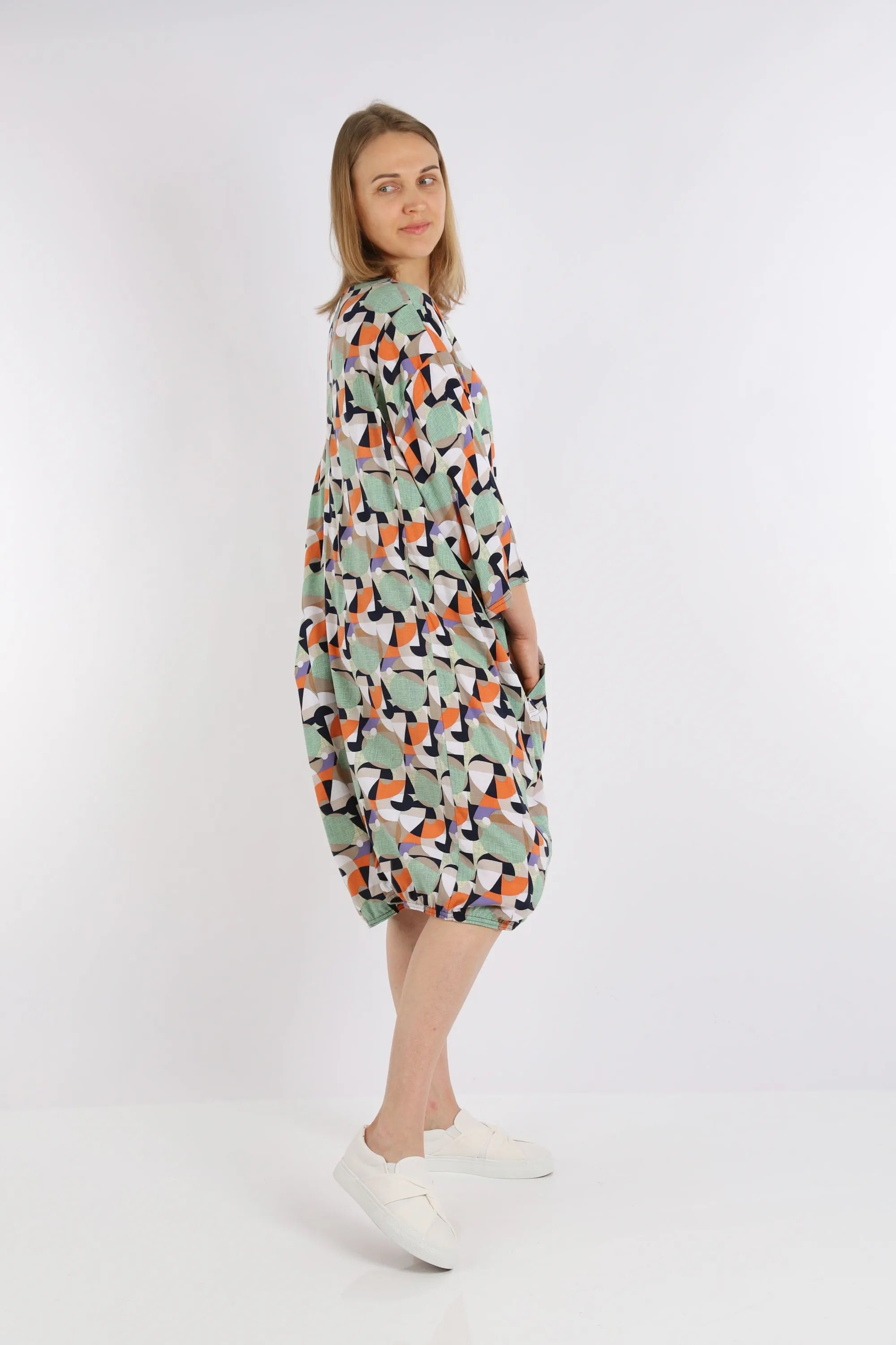  Ballonkleid von AKH Fashion aus Viskose, 1251.06840, Lime-Grün-Orange, Grafik, Schick