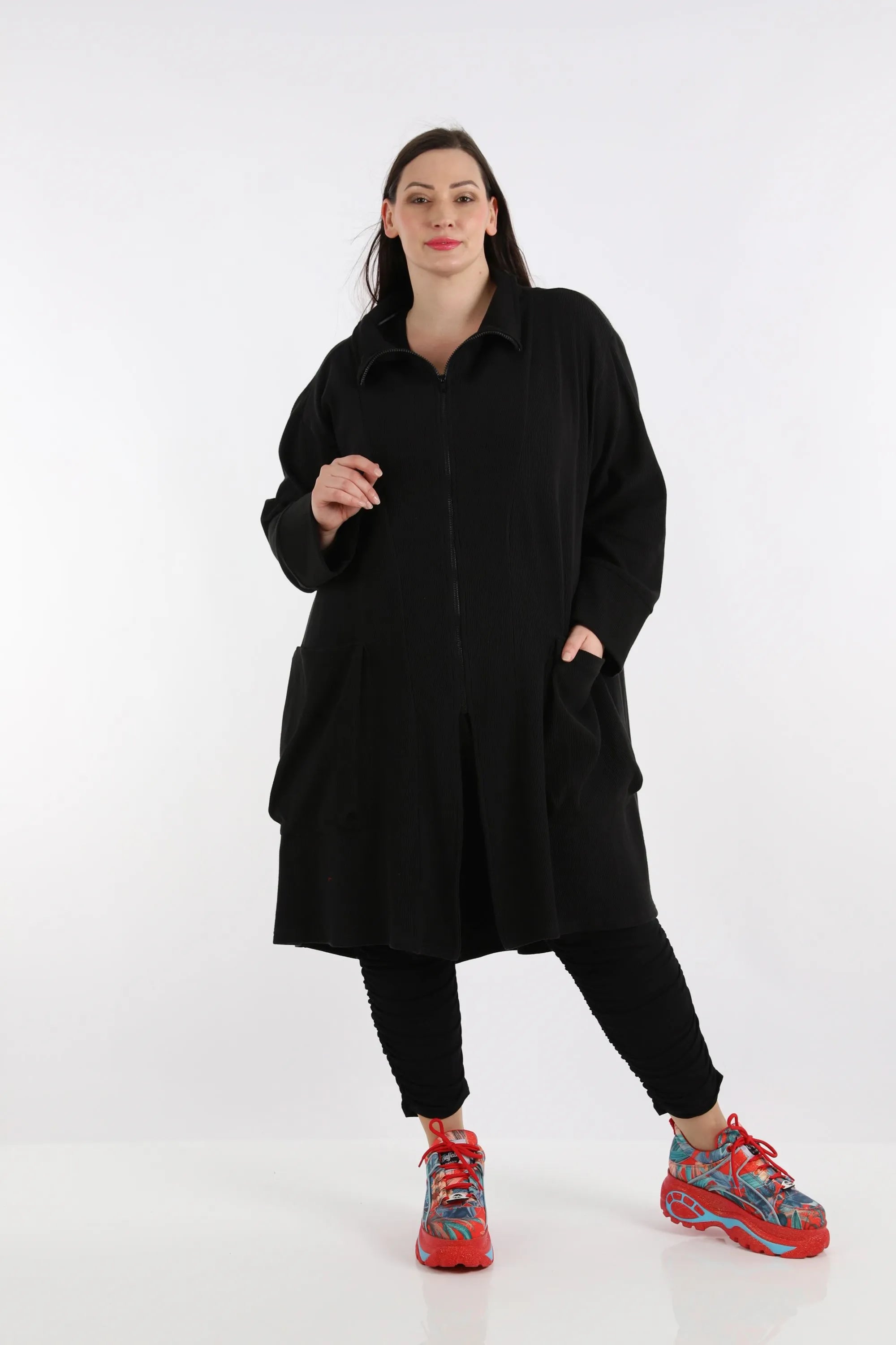  AKH Fashion Mantel in gerundeter Form, aus Baumwolle, 1252.02276, Schwarz, Schick, Modern