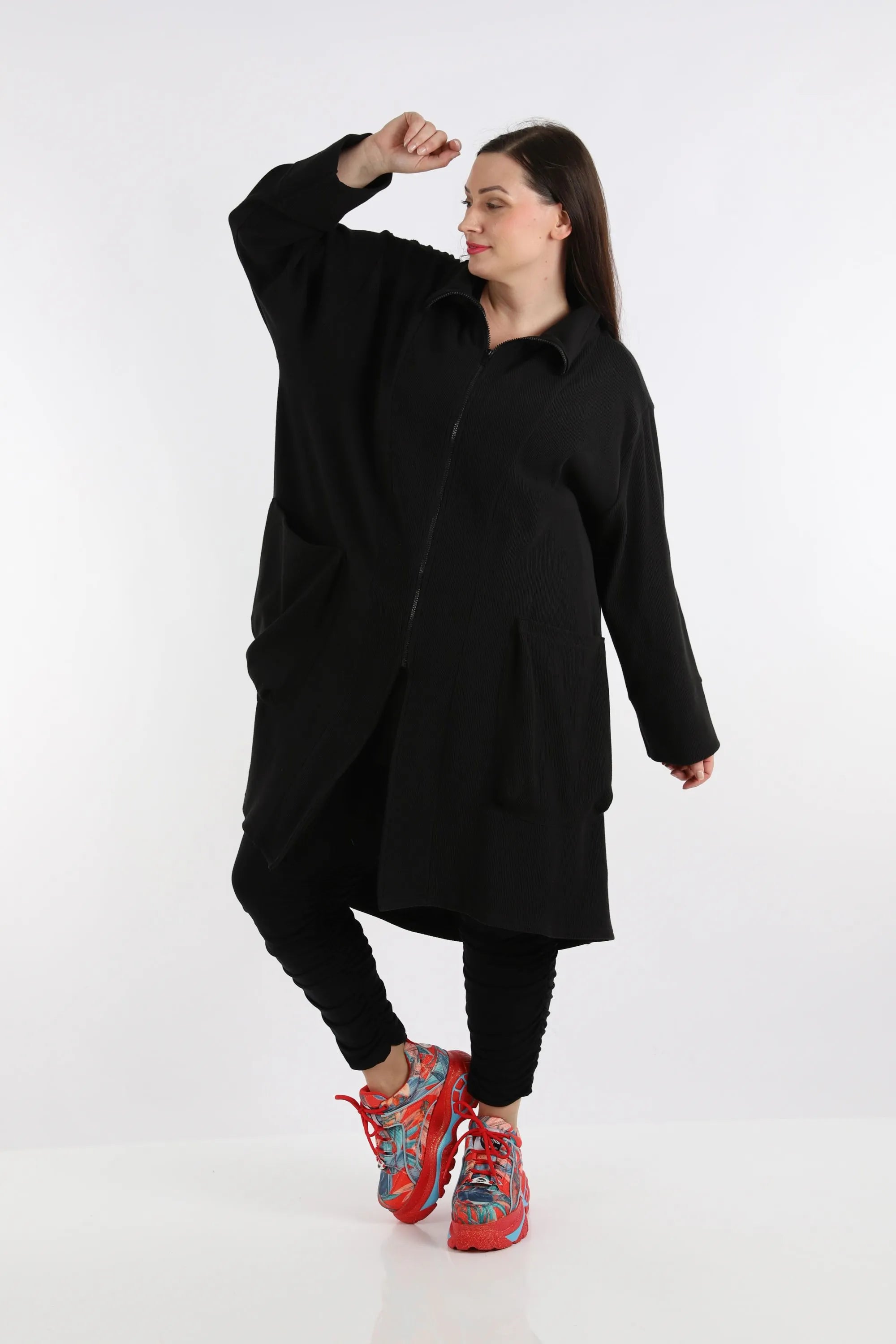  AKH Fashion Mantel in gerundeter Form, aus Baumwolle, 1252.02276, Schwarz, Schick, Modern