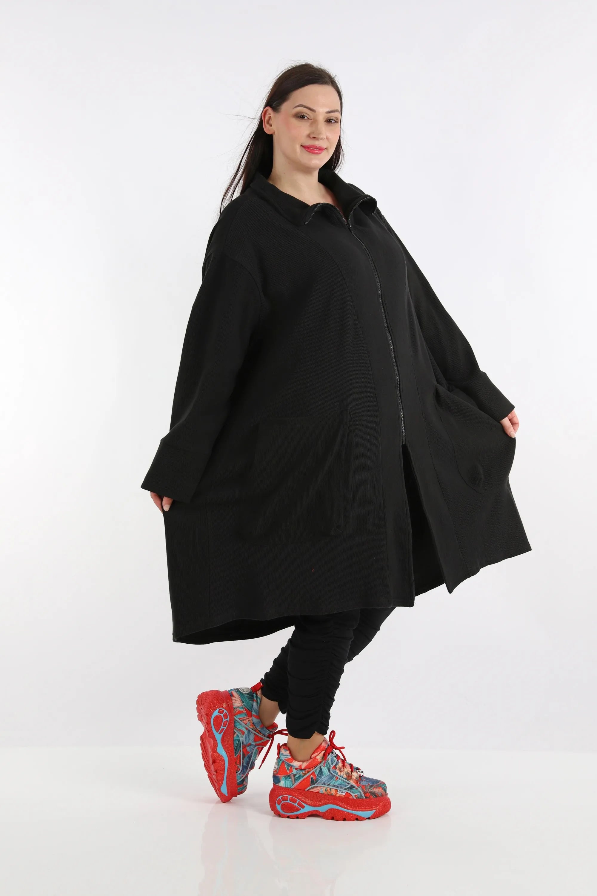  AKH Fashion Mantel in gerundeter Form, aus Baumwolle, 1252.02276, Schwarz, Schick, Modern