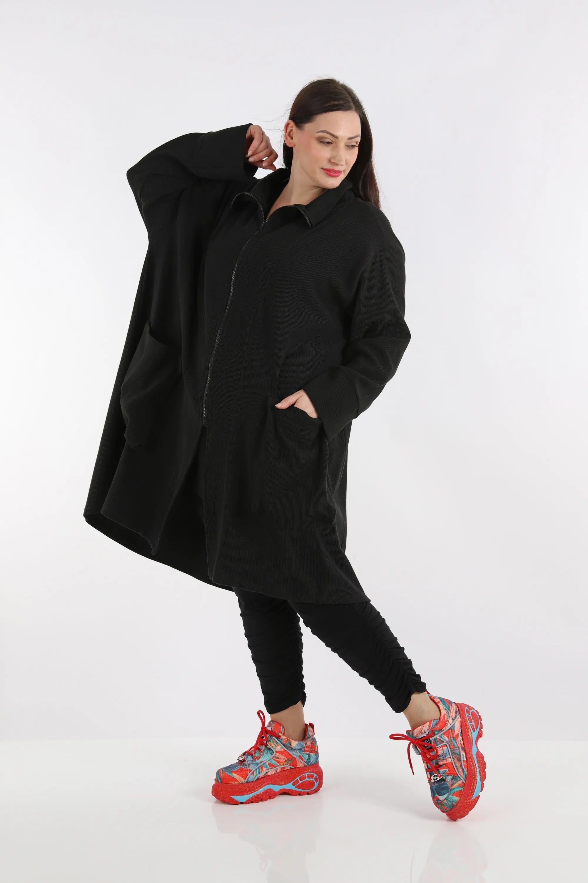  AKH Fashion Mantel in gerundeter Form, aus Baumwolle, 1252.02276, Schwarz, Schick, Modern