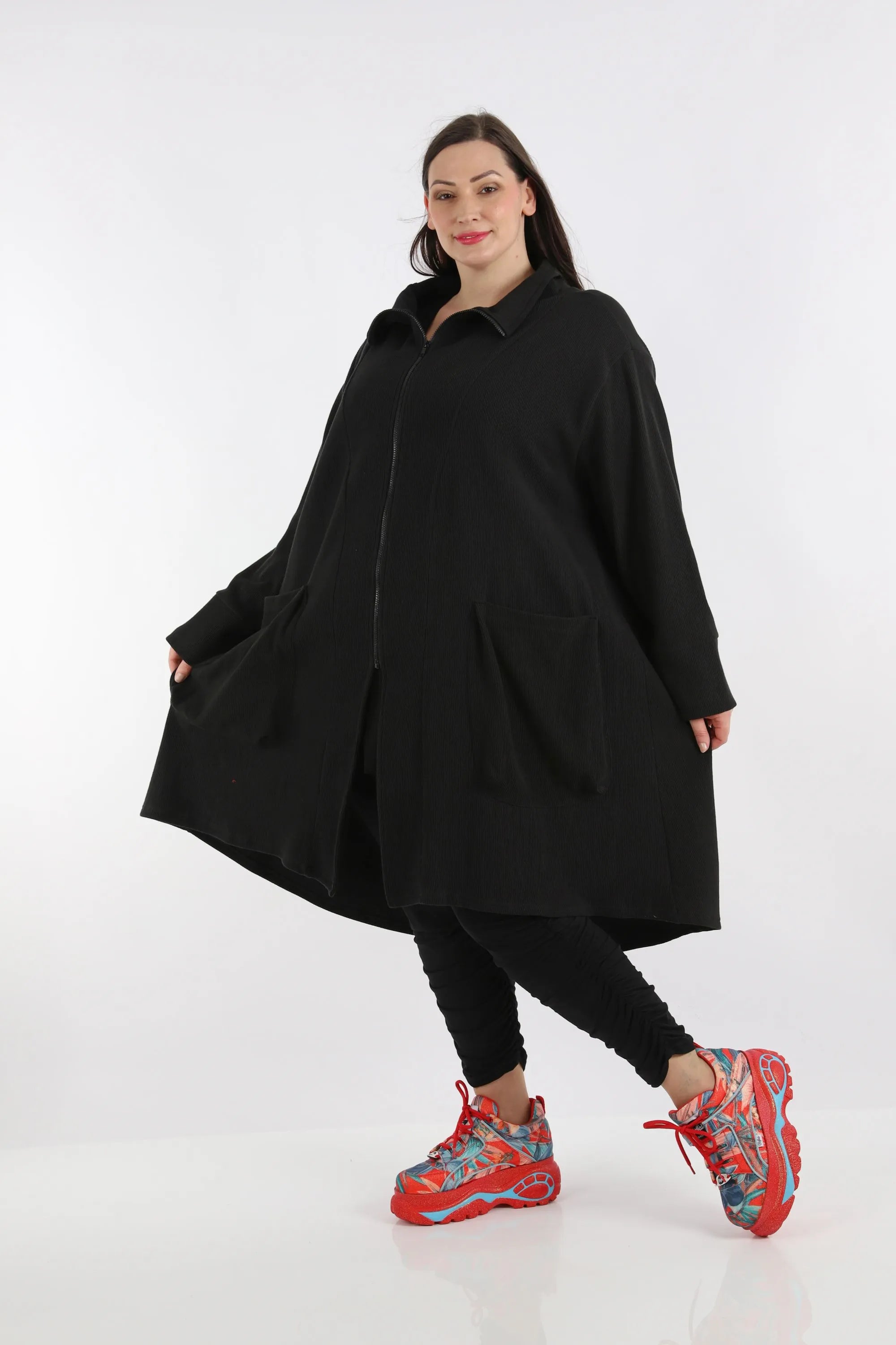  AKH Fashion Mantel in gerundeter Form, aus Baumwolle, 1252.02276, Schwarz, Schick, Modern
