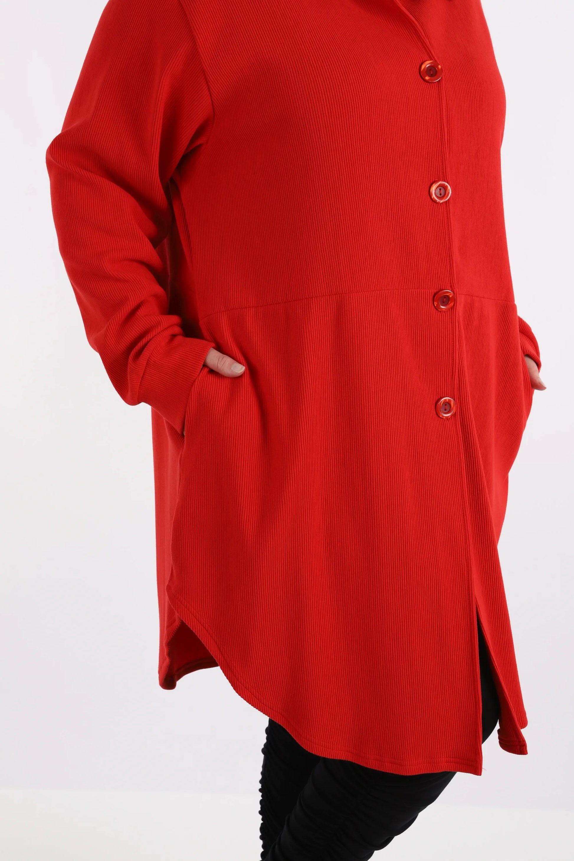  Elegante Lagenlook Bluse in Rot aus hochwertiger Baumwolle mit bequemen Oversize-Schnitt und Taschen