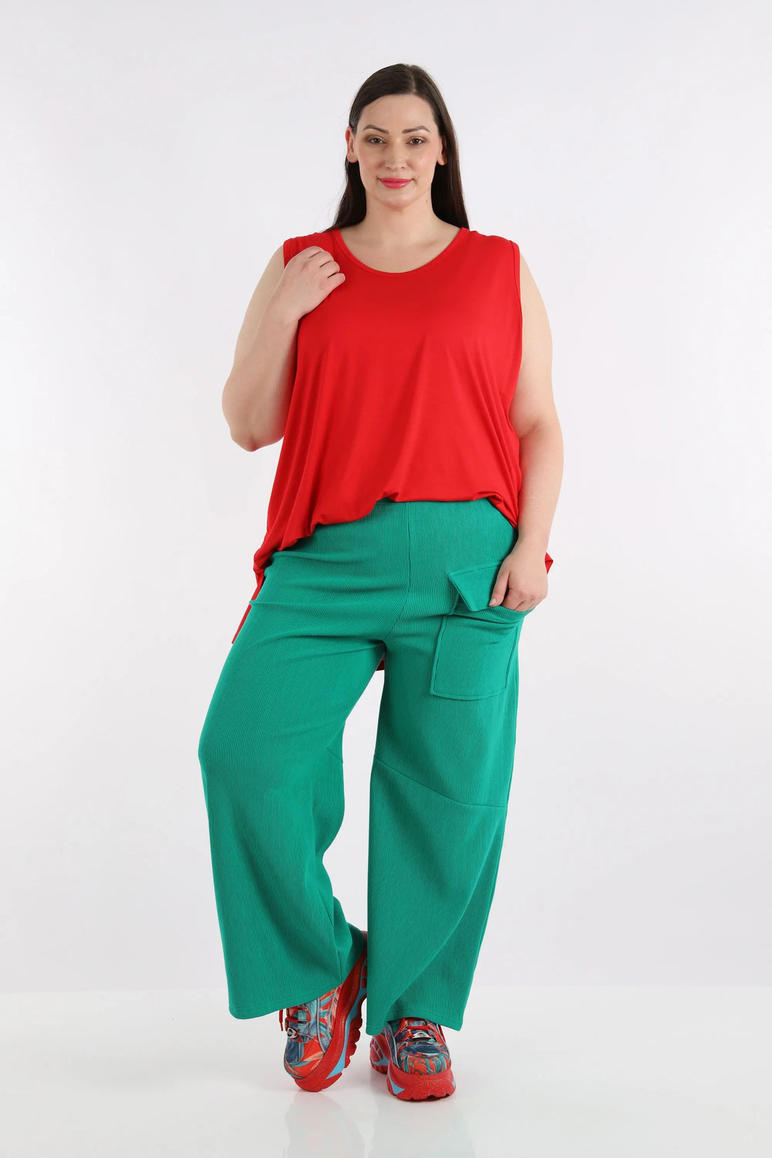 Hose von AKH Fashion aus Baumwolle in gerader Form, 1252.06907, Grün, Unifarben, Schick