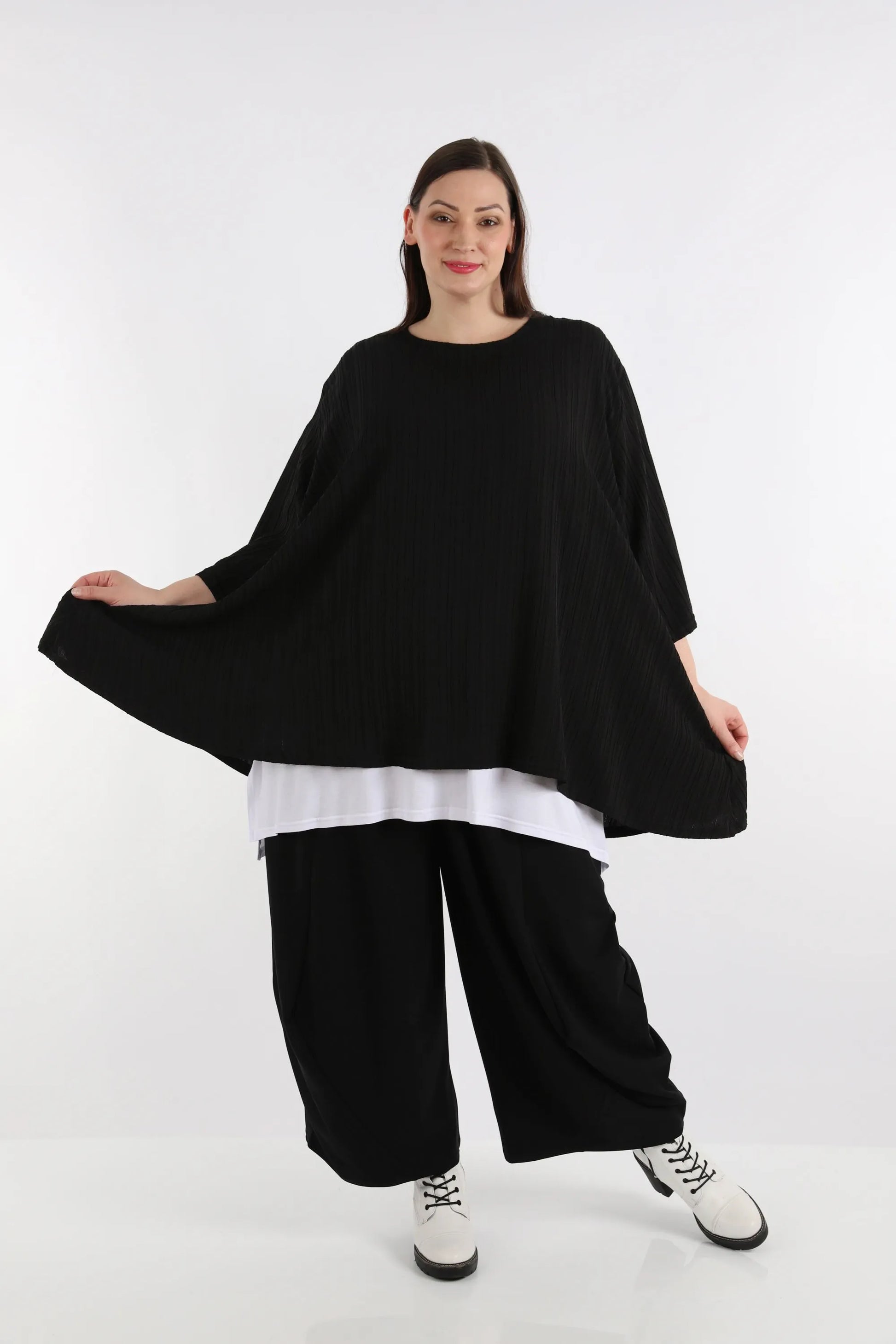  A-Form Bigshirt von AKH Fashion aus Viskose, 1254.00593, Schwarz, Unifarben, Schick, Modern