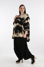  A-Form Bigshirt von AKH Fashion aus Rayon, 1258.00593, Schwarz-Beige, Batik, Schick, Modern