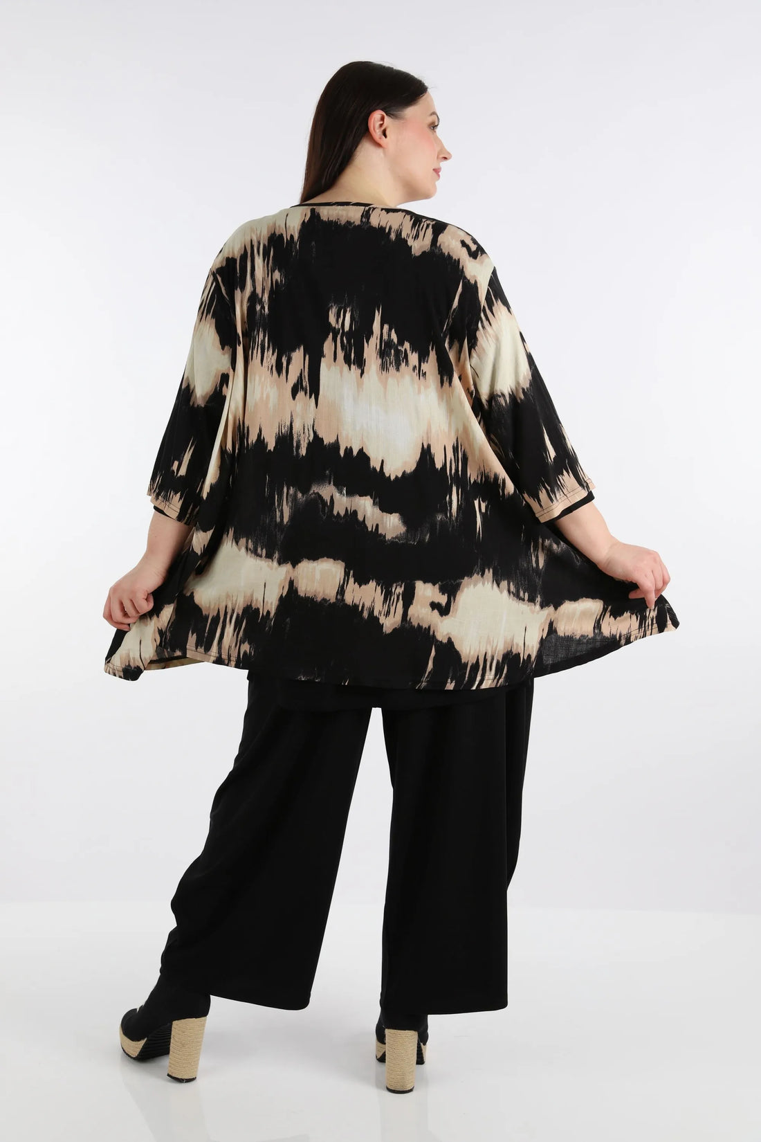 A-Form Bigshirt von AKH Fashion aus Rayon, 1258.00593, Schwarz-Beige, Batik, Schick, Modern