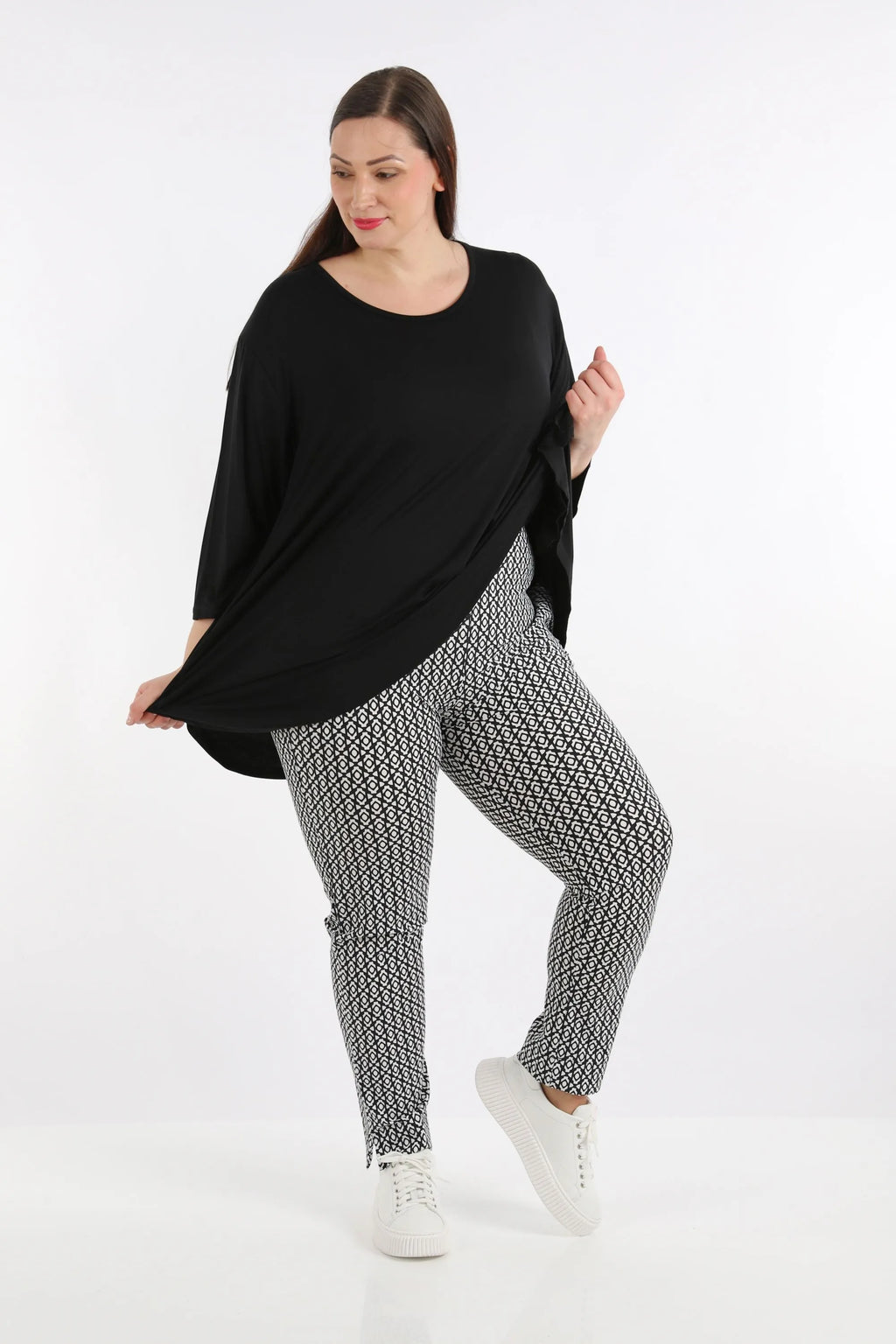  AKH Fashion Hose in gerader Form, aus Polyester, 1267.06229, Schwarz-Weiß, Muster, Schick