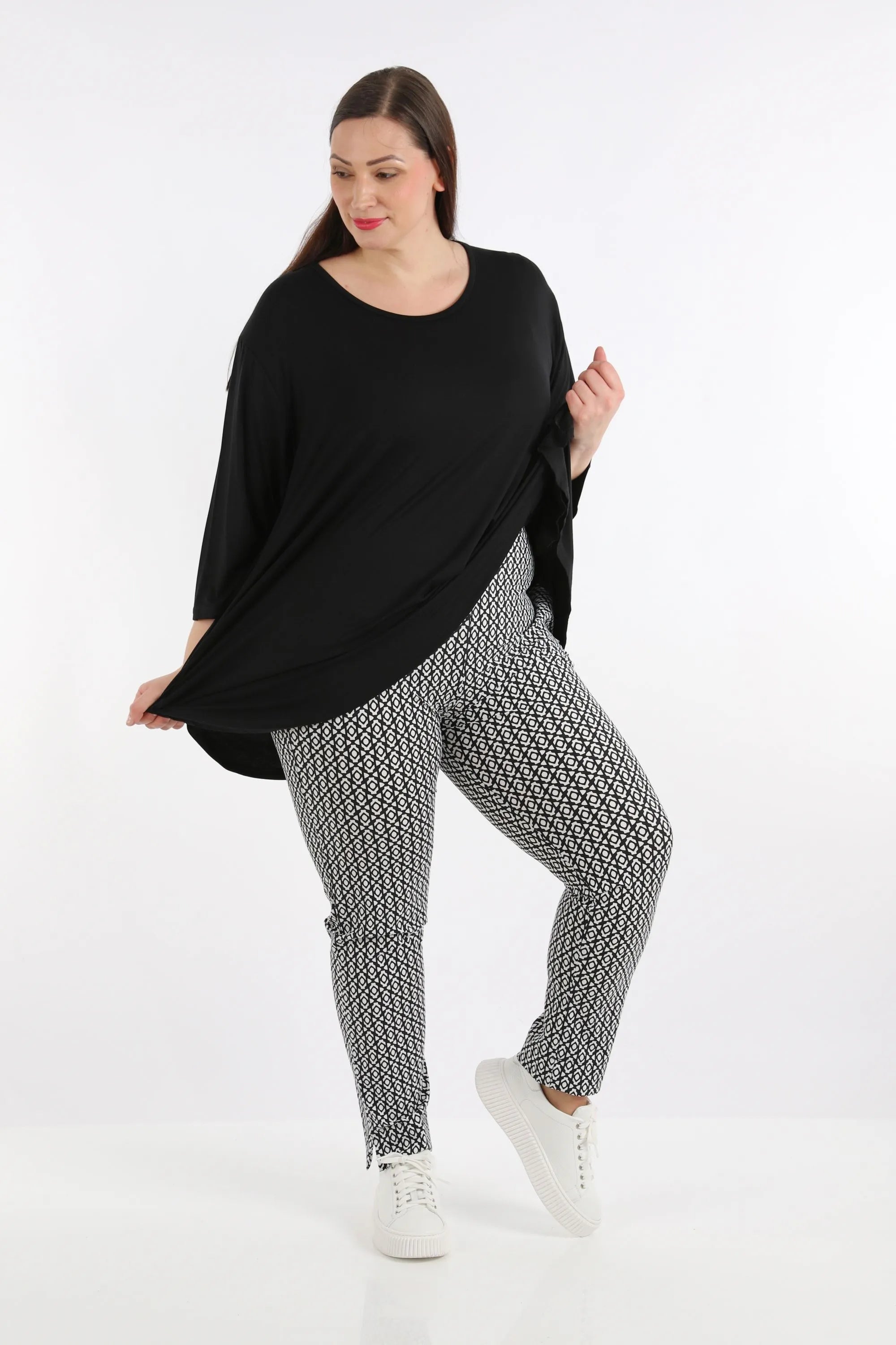  AKH Fashion Hose in gerader Form, aus Polyester, 1267.06229, Schwarz-Weiß, Muster, Schick